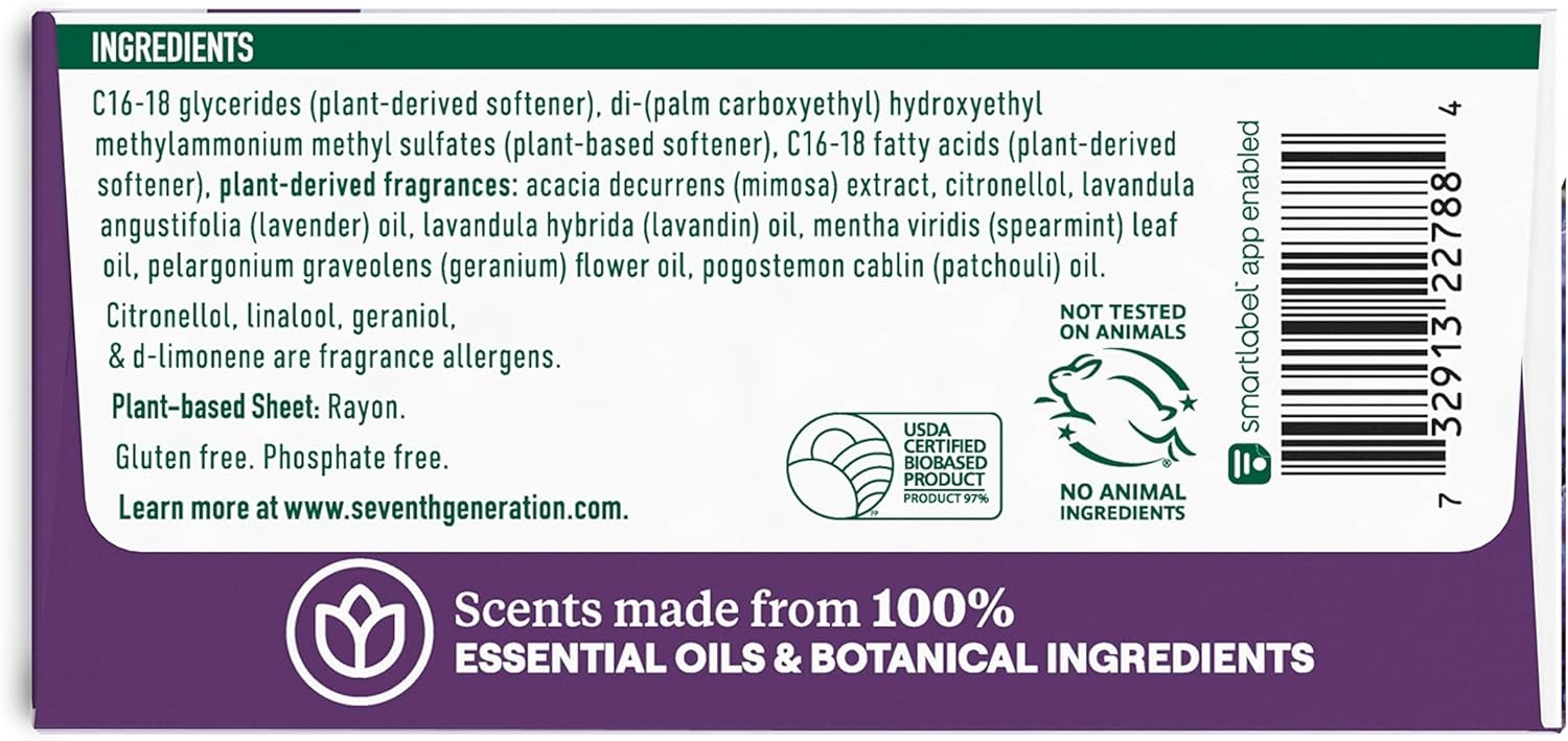 Seventh Generation Dryer Sheets Fabric Softener Fresh Lavender Scent with…