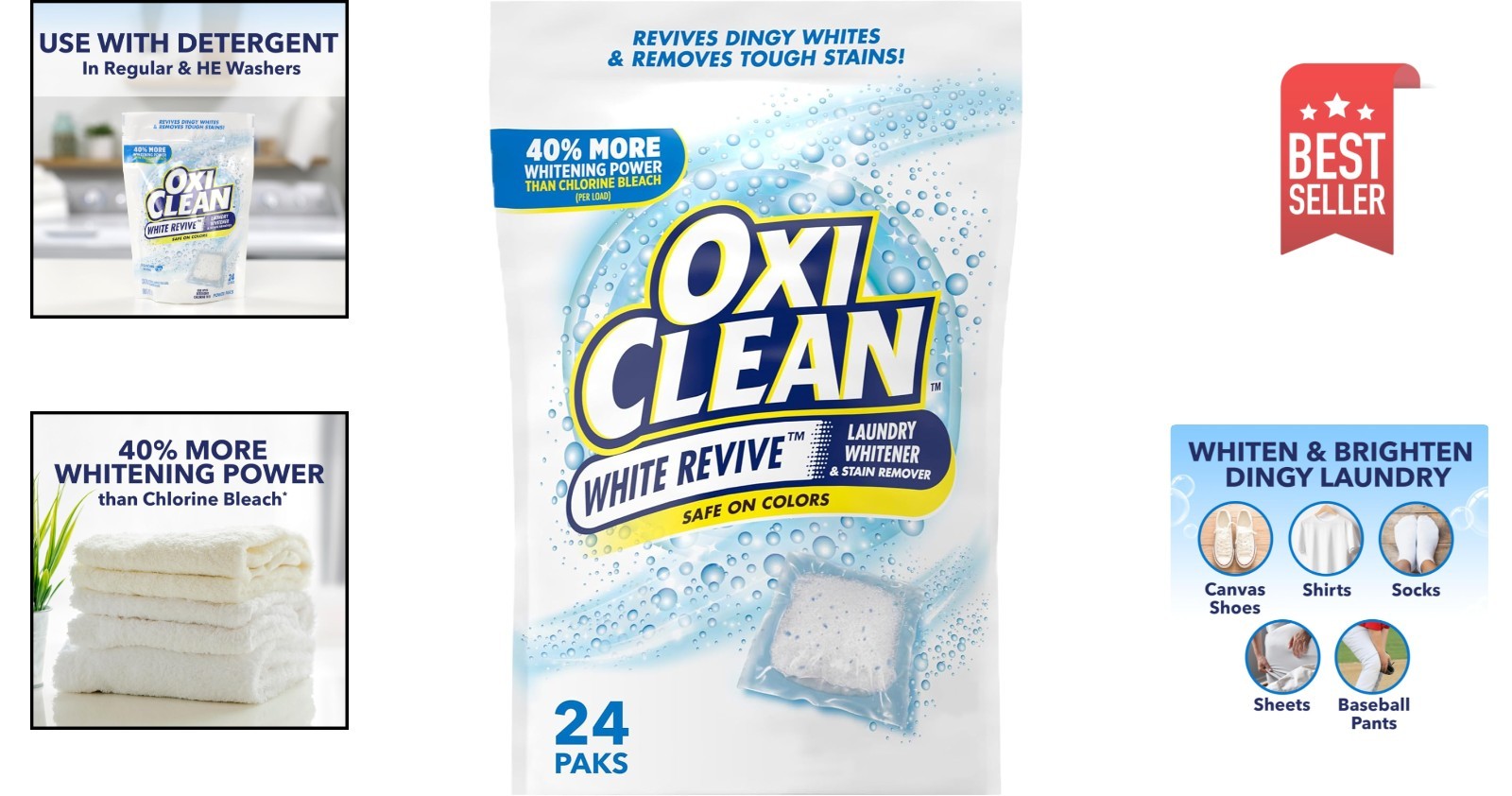 Brightening 24 Count White Revive Laundry Power Paks – Mess Free Whitener