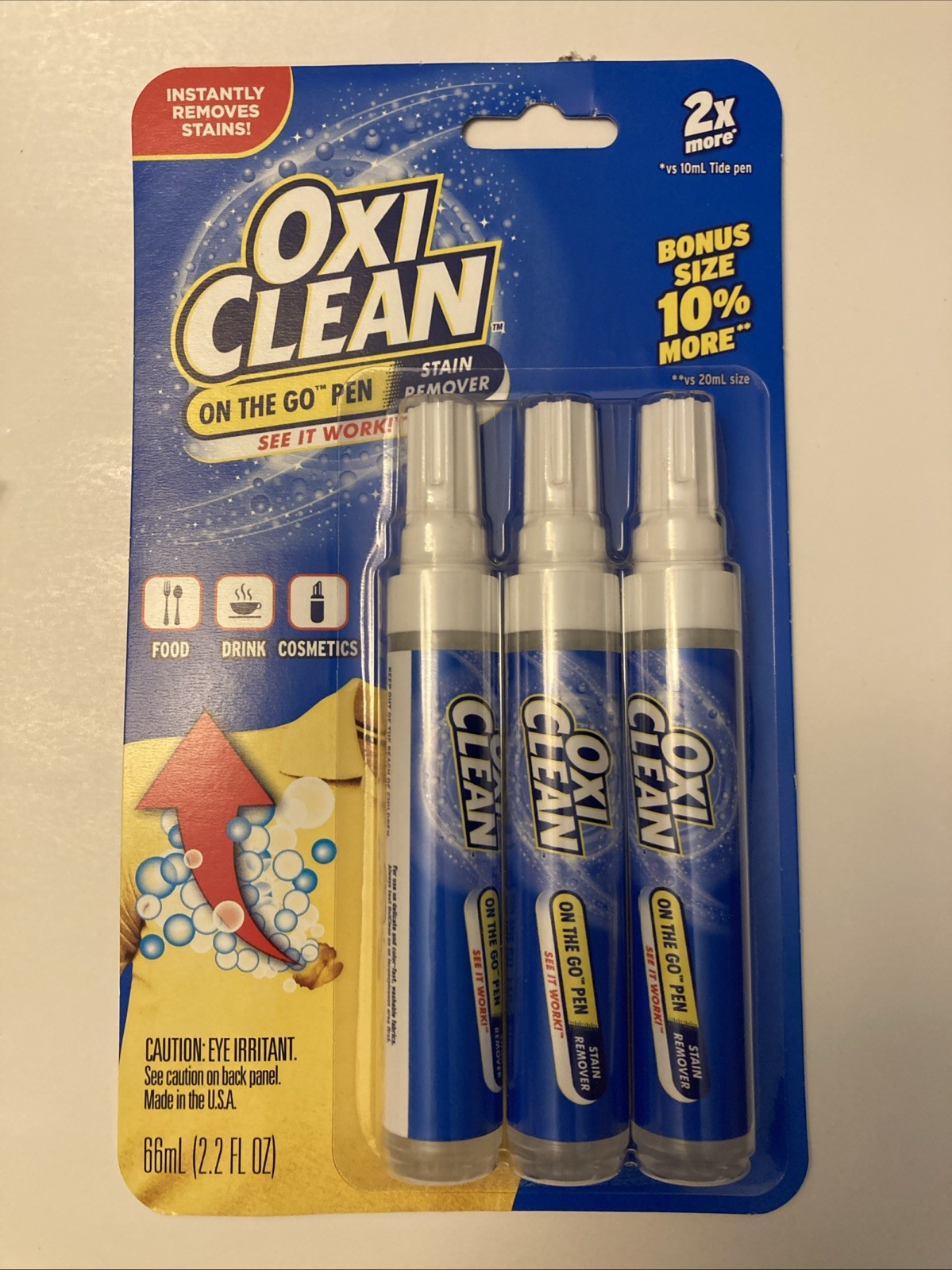 OxiClean On The Go Stain Remover Pen, Instant Stain Removal Stick, 3-Pack