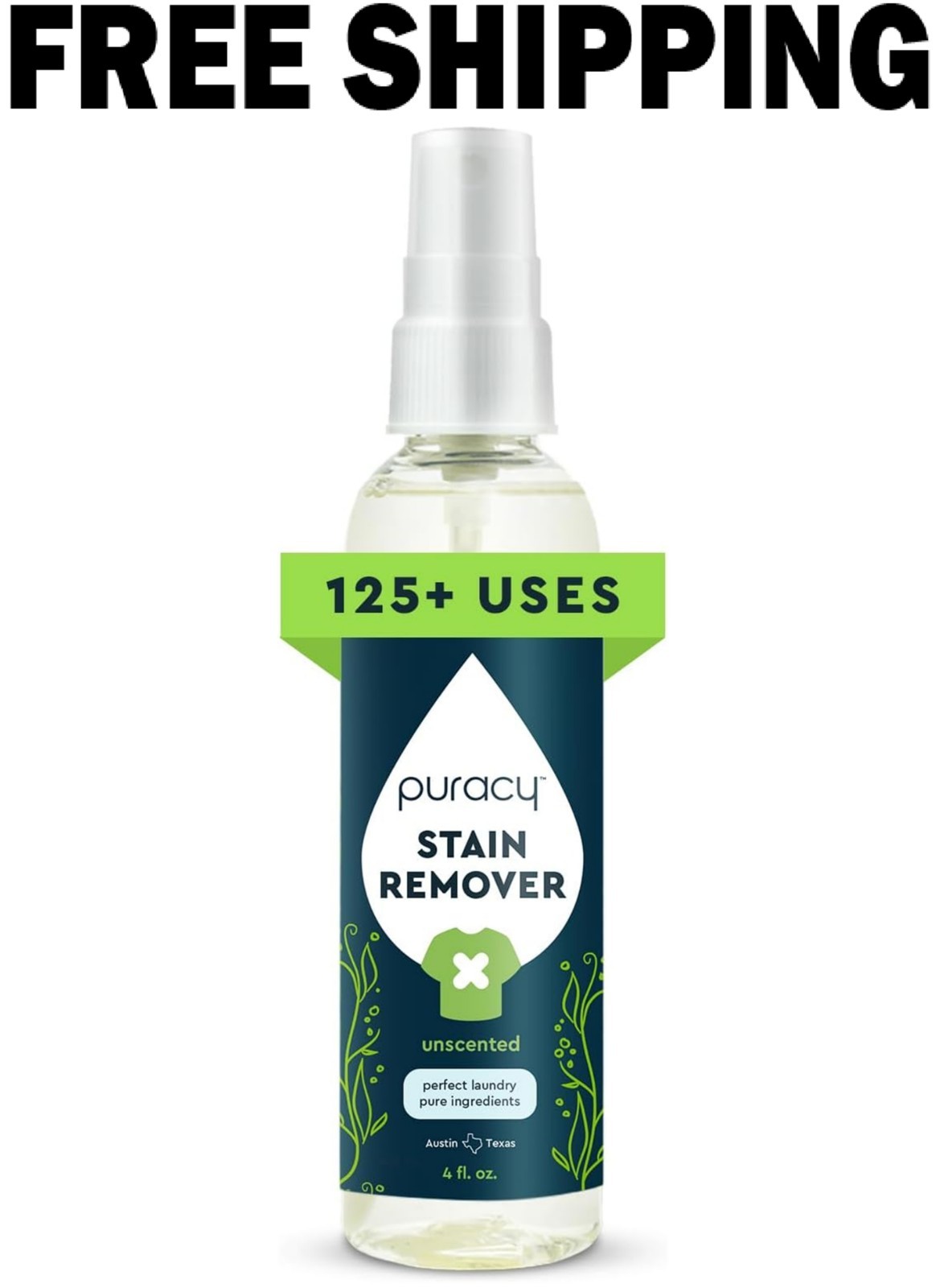 Puracy Stain Remover Spray, Natural Travel and Laundry Stain Cleaner for Clothes