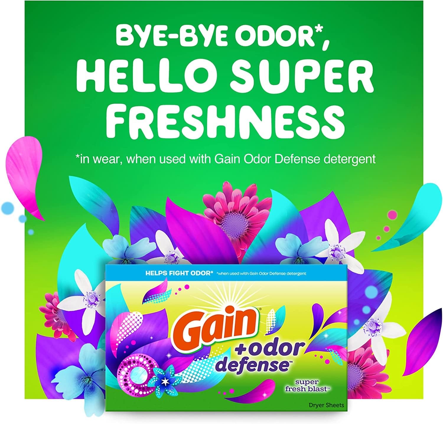 Gain Dryer Sheets Plus Odor Defense, Super Fresh Blast 240 Count (Pack of 1)