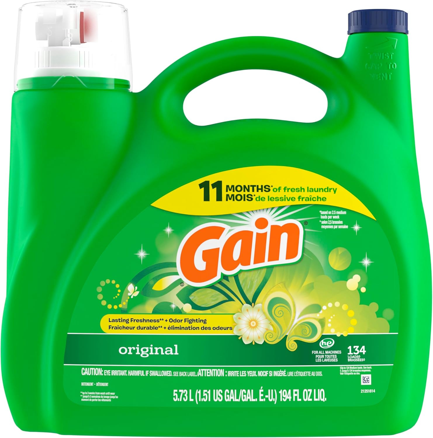 Liquid Laundry Detergent, Original Scent, 194 Fl Oz, 134 Loads, Freshness + Odor