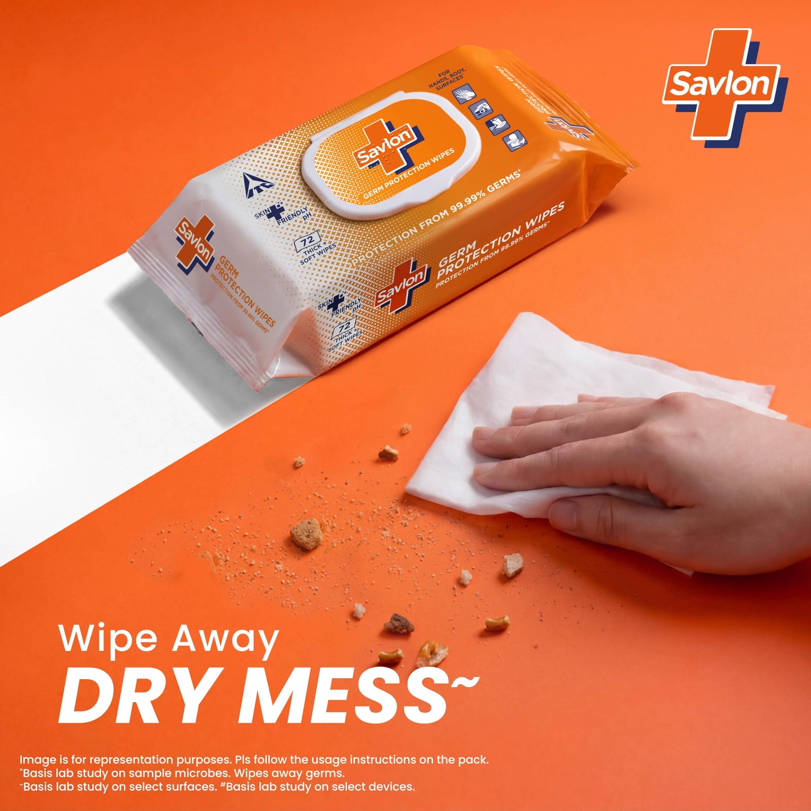 ITC Savlon 72ct Thick Soft Wet Wipes Fliptop Lid | 99.99% Germ Protection