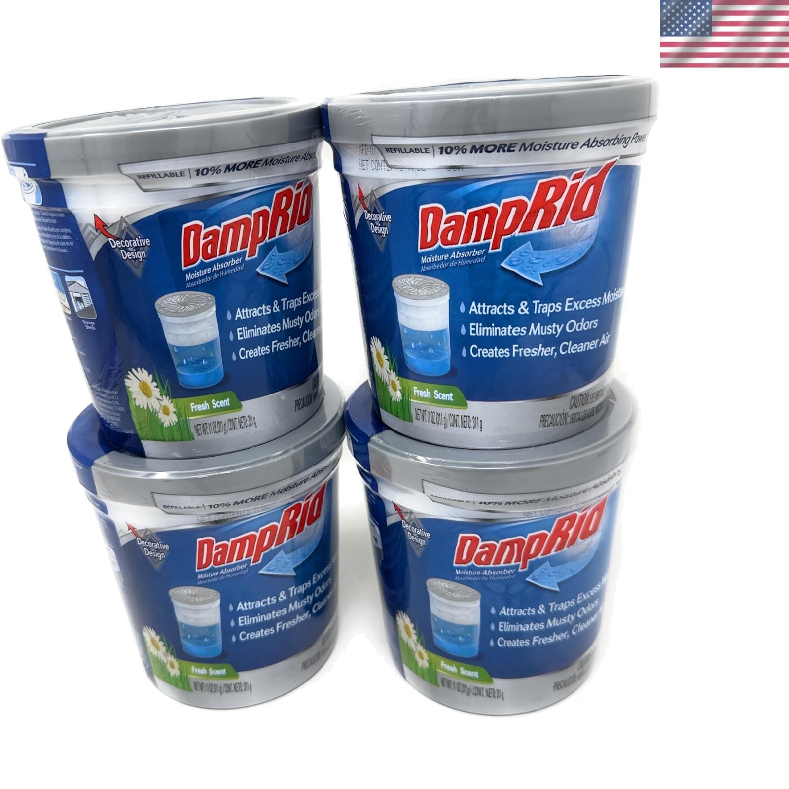 Refillable Moisture Absorber, 10.5 oz. Cups, 4 Pack, Fresh Scent, Traps Moist…