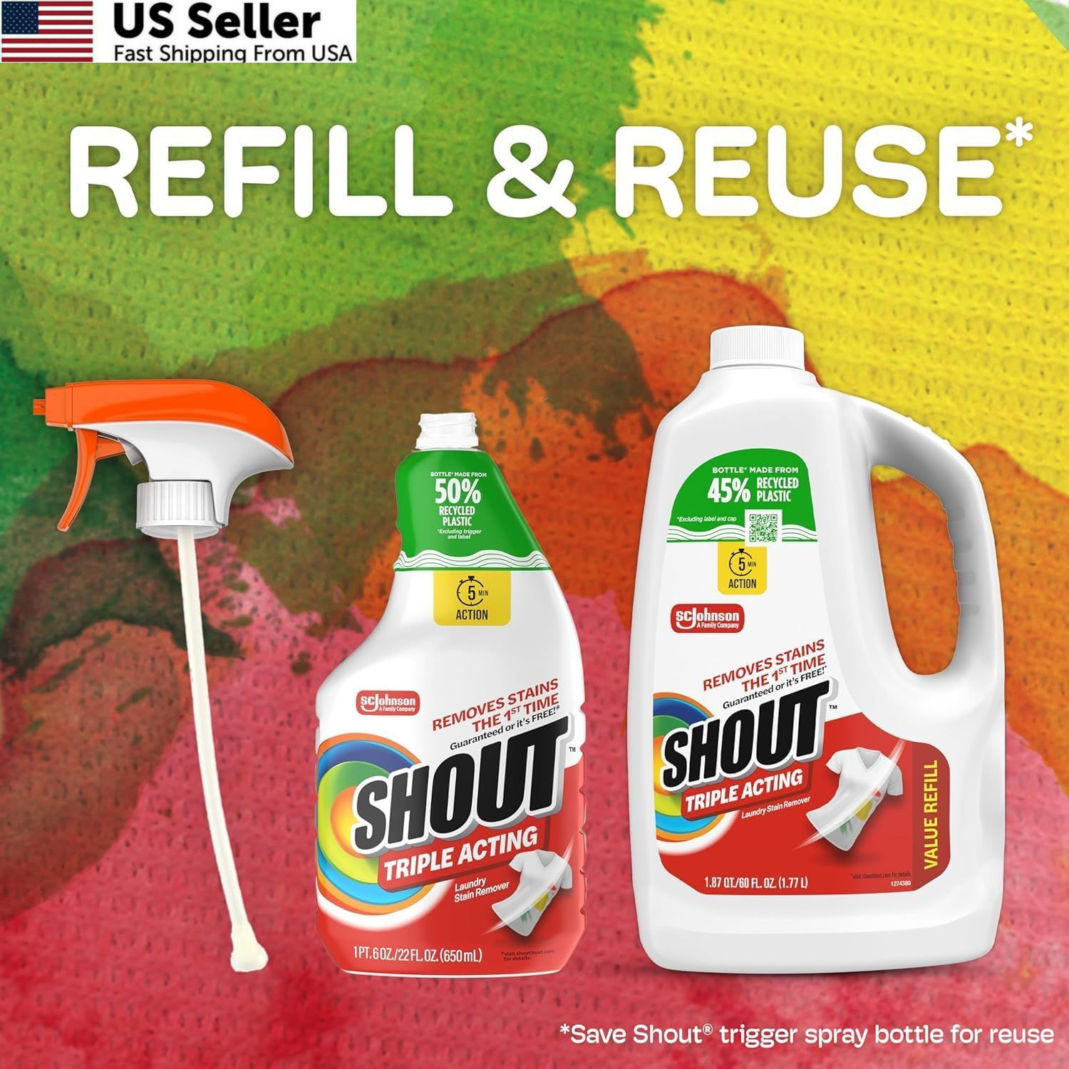 Shout Triple-Acting Laundry Stain Remover for 60 Fl Oz (Pack of 1), Multi