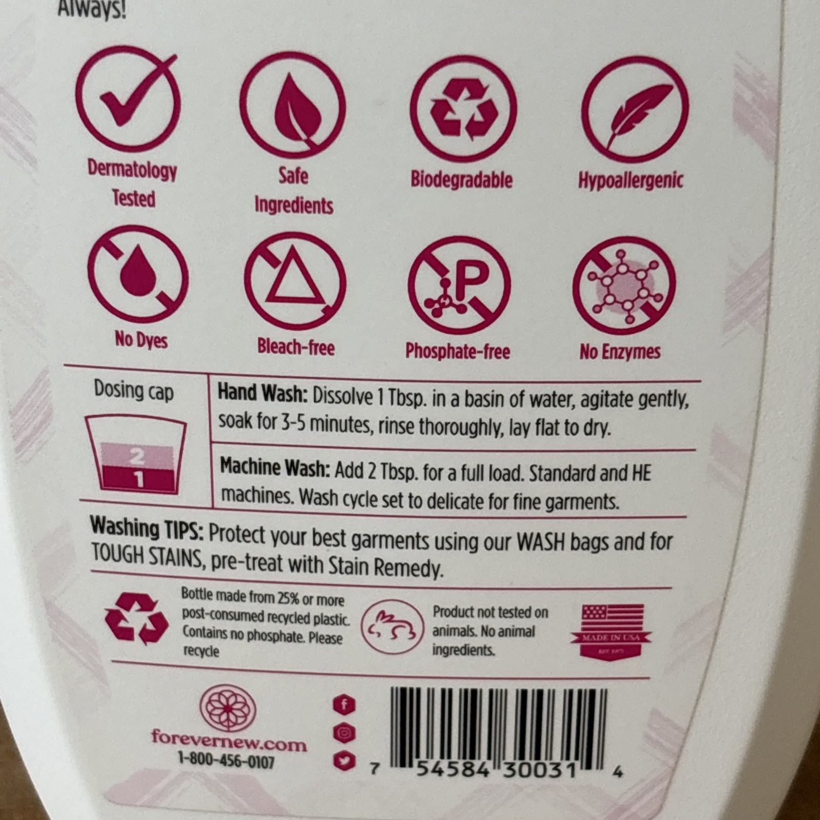 FOREVER NEW Liquid Detergent Delicate Laundry Fabric Care Wash Fragrance Free