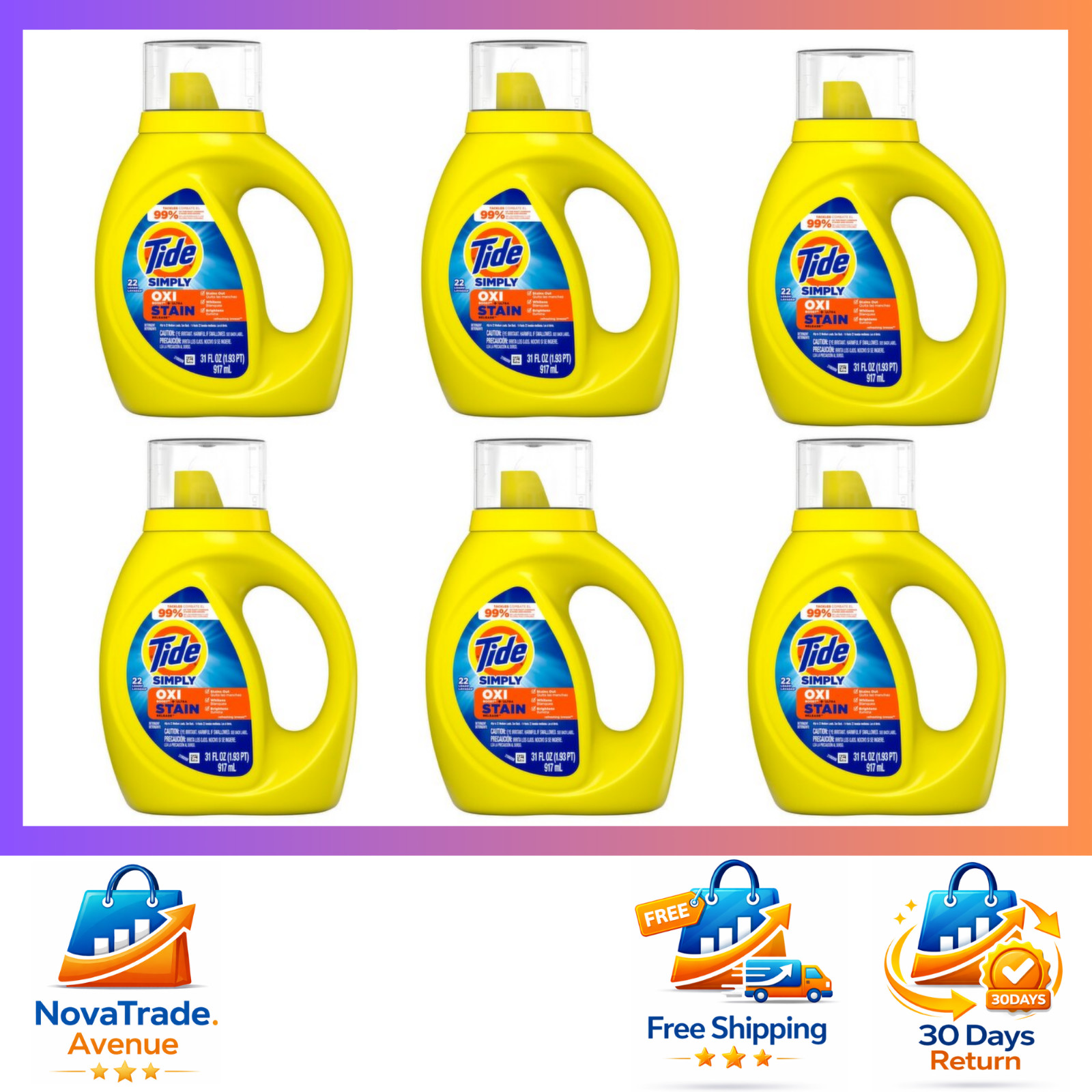 Tide Simply Oxi Boost + Ultra Stain Release Laundry Detergent (6 Bottle Case)