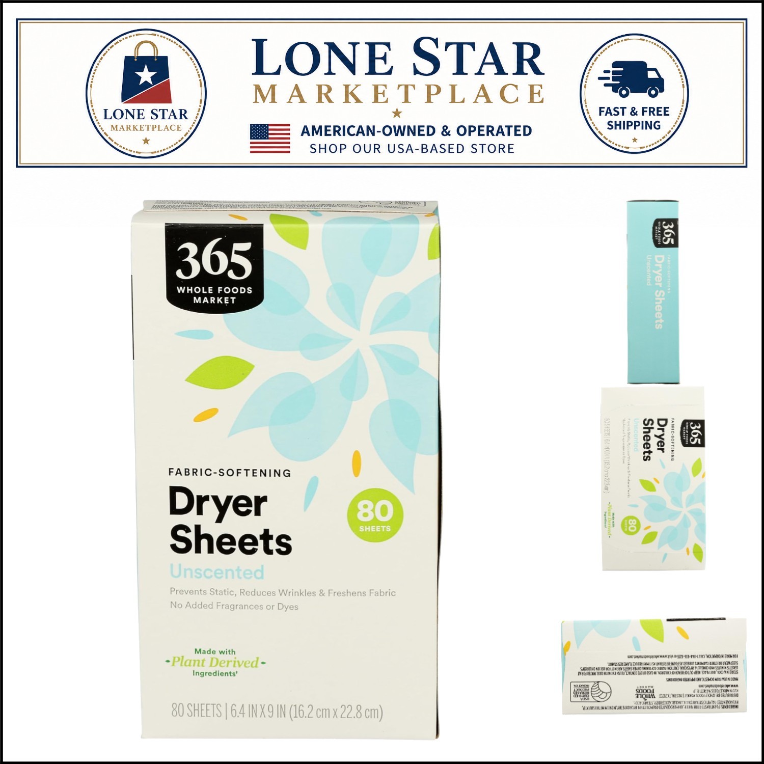 Fabric Softening Dryer Sheets, 80 Count, Unscented, Biodegradable & Organic