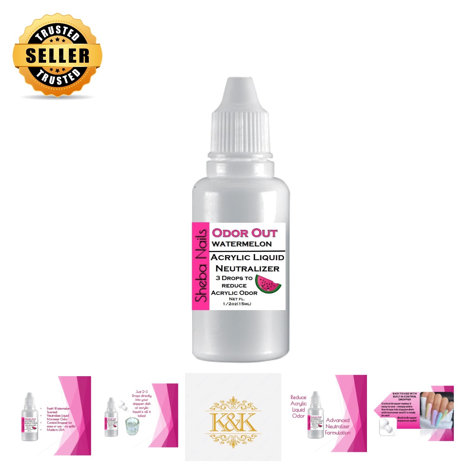 Convenient 1/2oz Watermelon Scent Acrylic Liquid Drops – Odor Control Solution