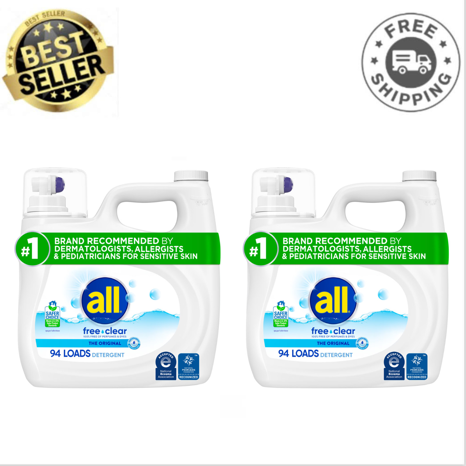 all Liquid Laundry Detergent, Free Clear for Sensitive Skin, 118 oz , 2 Pack