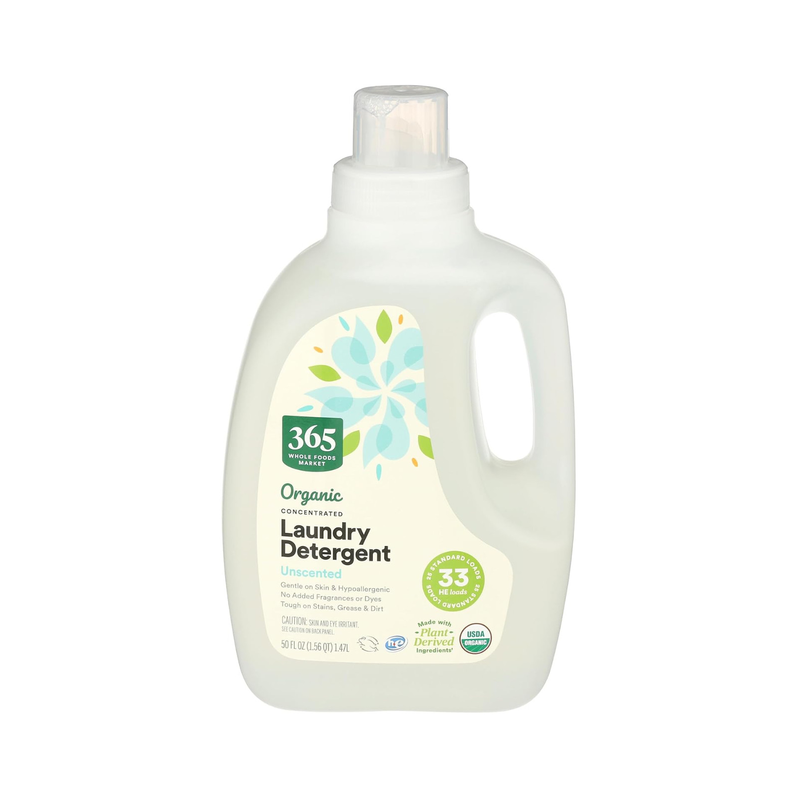 Laundry Detergent Unscented HE Concentrated Liquid 50oz 33 Loads Clean