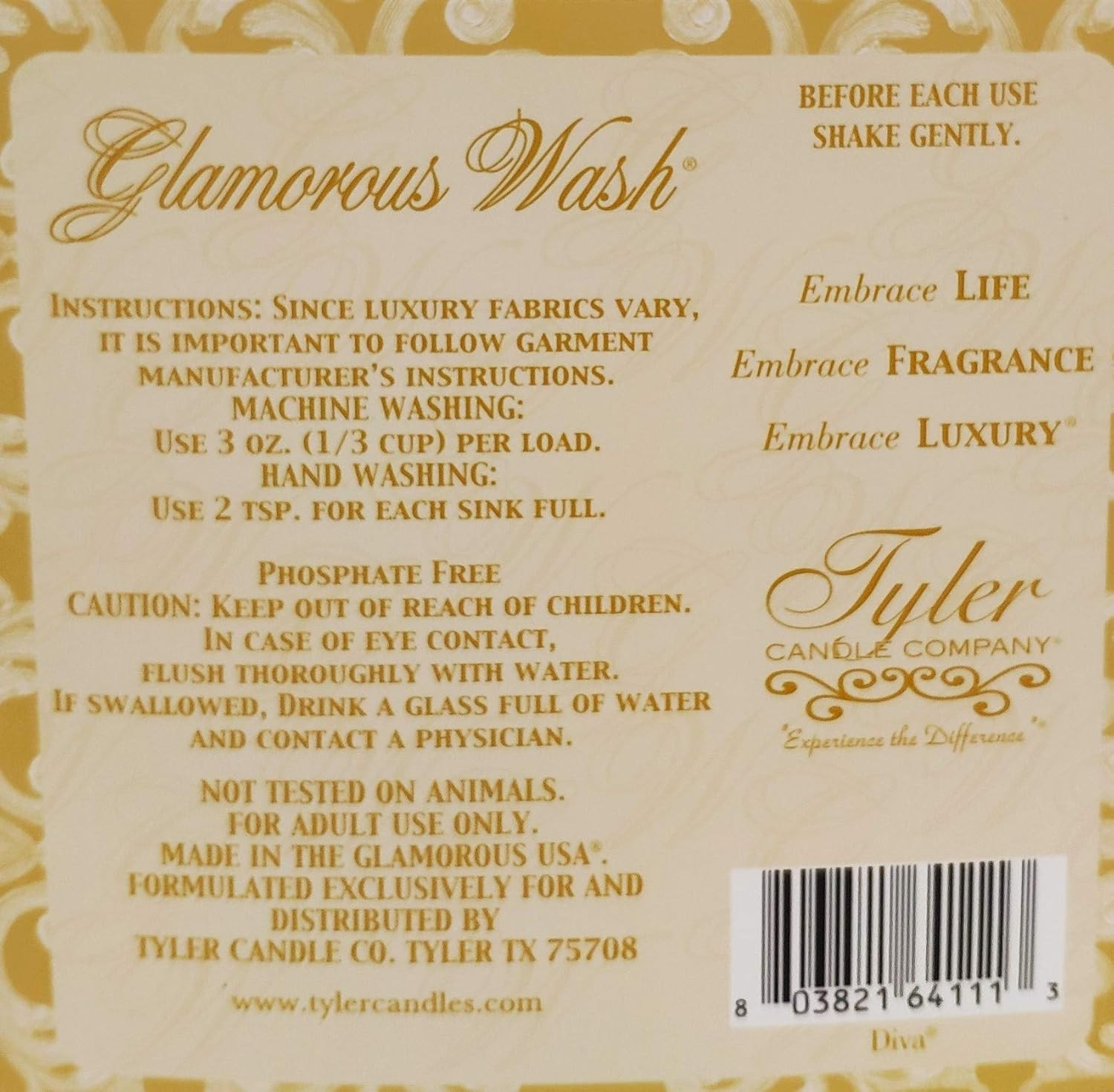 Glamorous Wash Diva Half Gallon (64 OZ) Laundry Detergent/With Glamorous Sachet