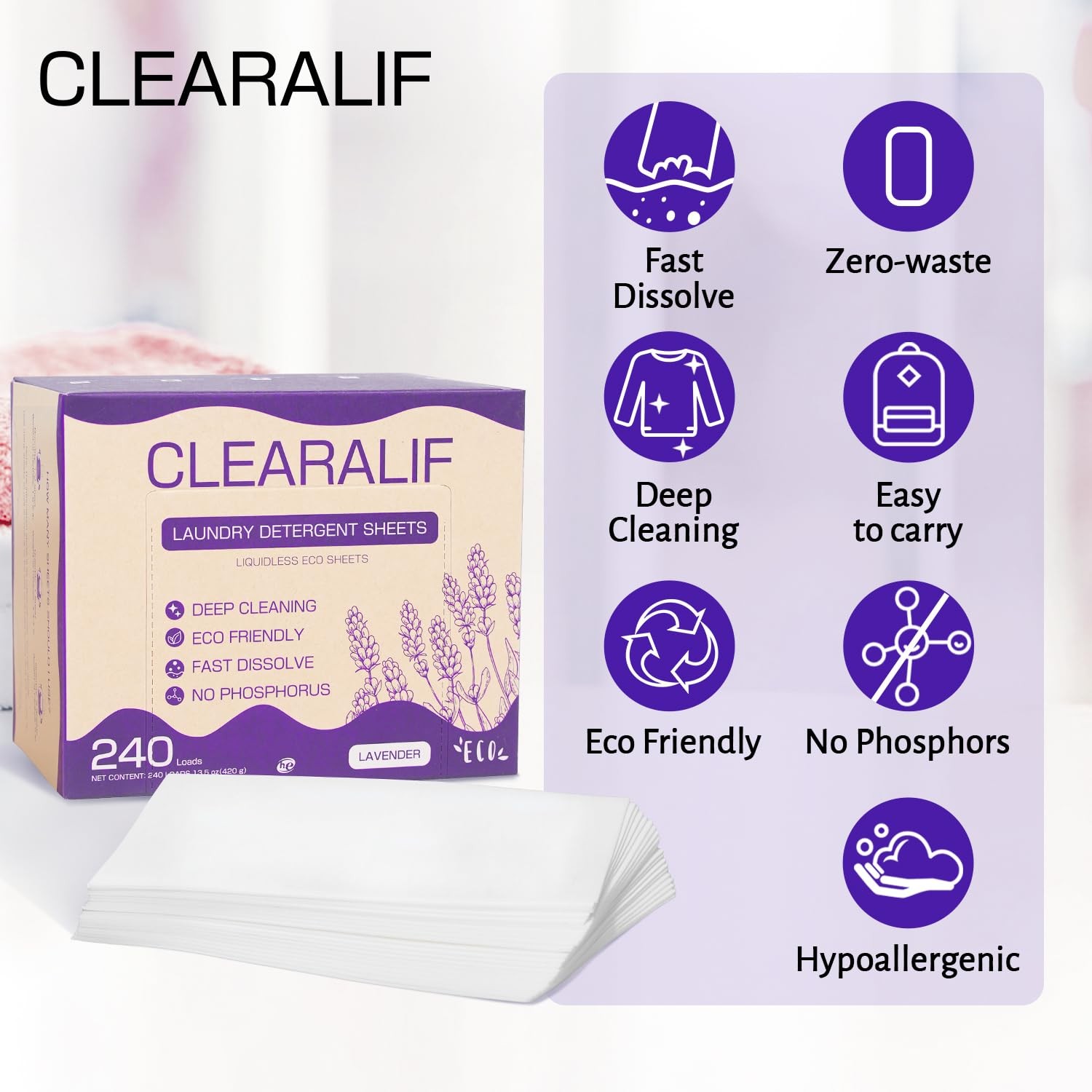 Laundry Detergent Sheets 120 Sheets (Up to 240 Loads), Lavender – Great For A…