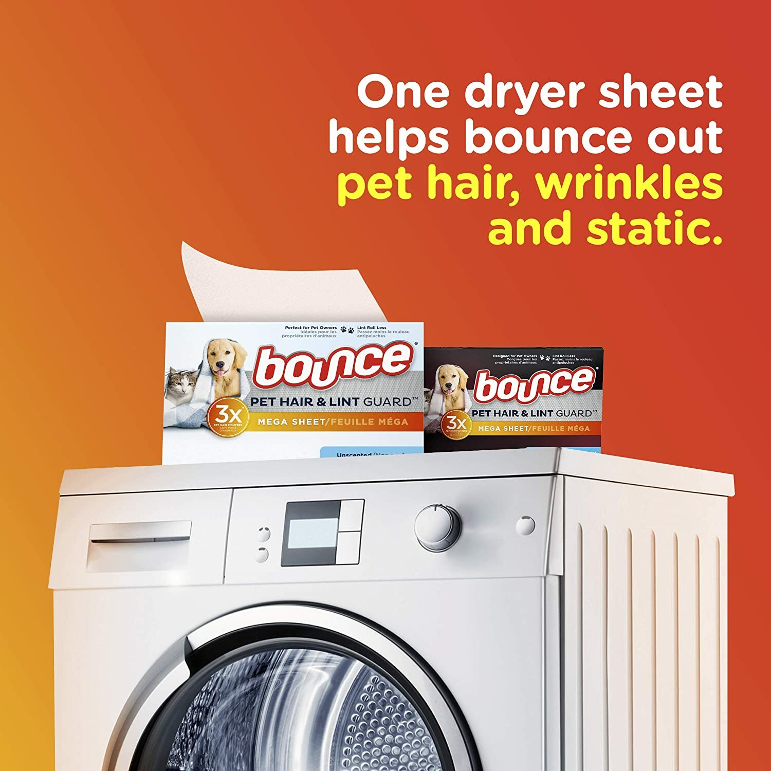 bounce Pet Hair & Lint Guard MEGA DRYER SHEETS with 3X Pet Hair Fighter ~ 130 Ct