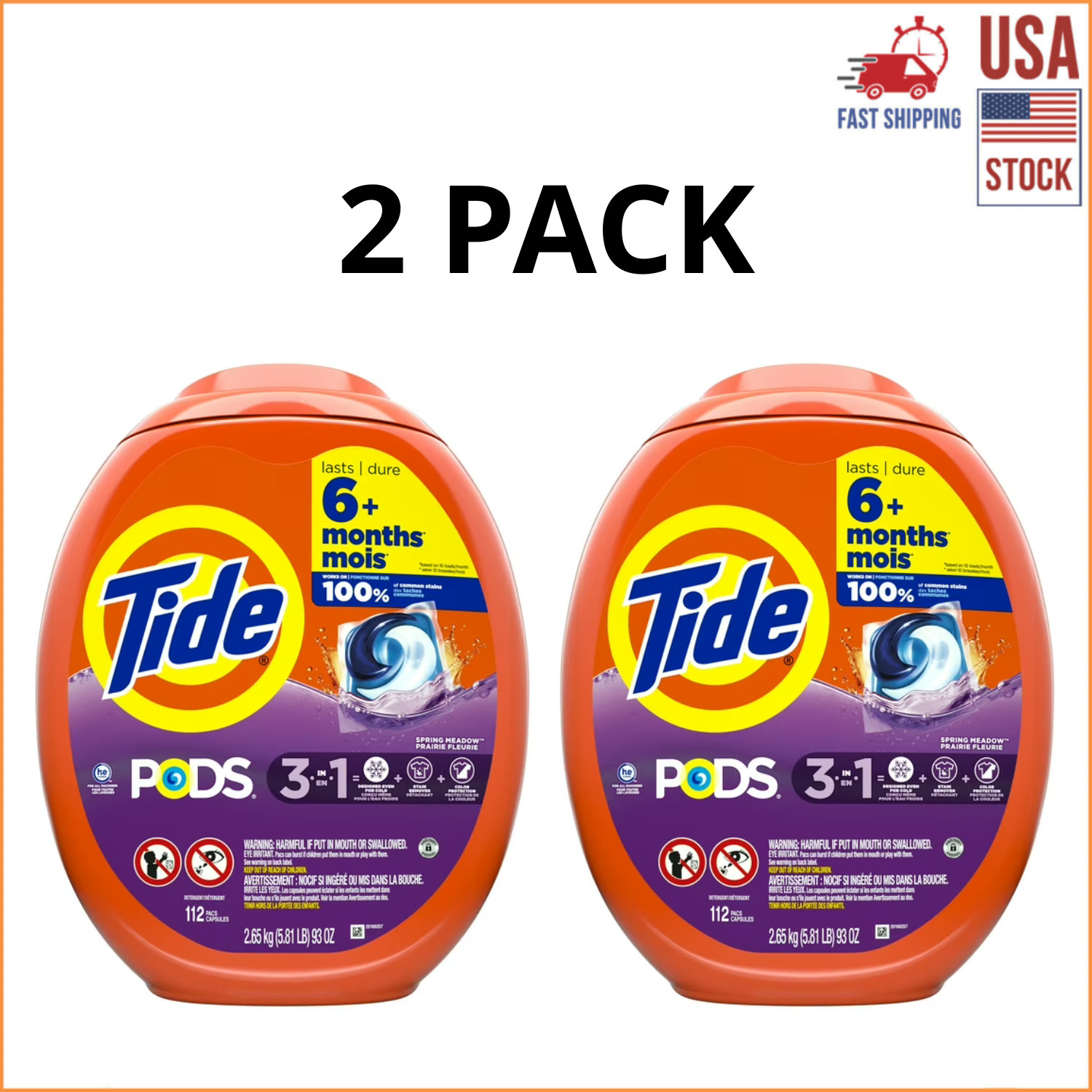 Tide PODS Laundry Detergent Pacs Spring Meadow Scent 112 Ct HE 3-in-1, 2 Pack