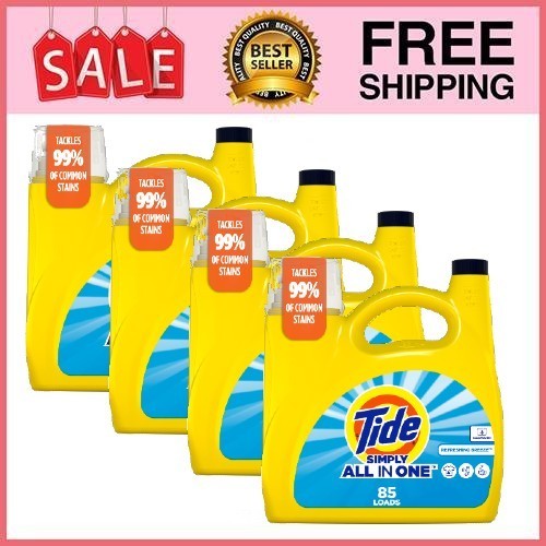 4 Pack Tide Simply Laundry Detergent Liquid, Refreshing Breeze Scent, 85 Load Pk