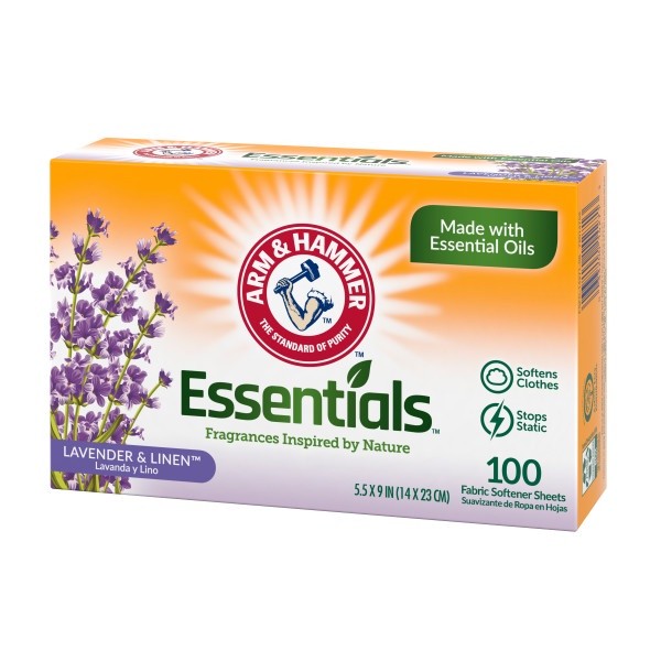 Arm & Hammer Essentials Lavender & Linen Fabric Softener Sheets 100 Ct Pack of 5