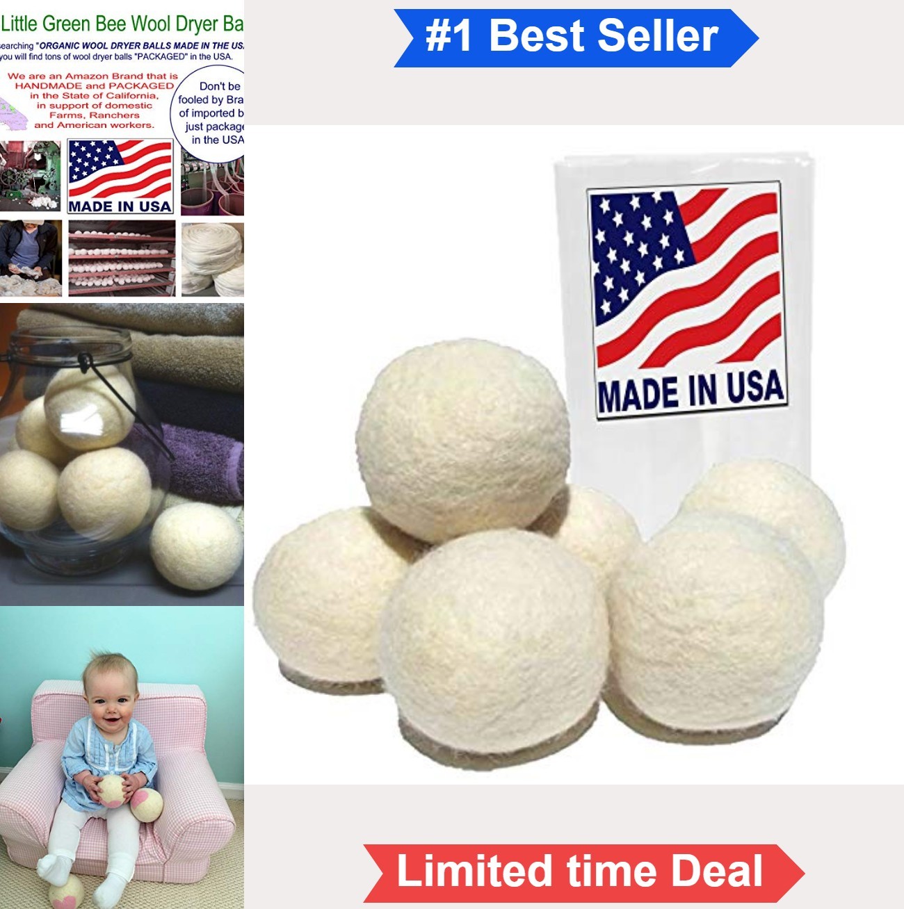 Wool Dryer Balls Set of 6 Extra Large Reusable Natural Unscented Fabric