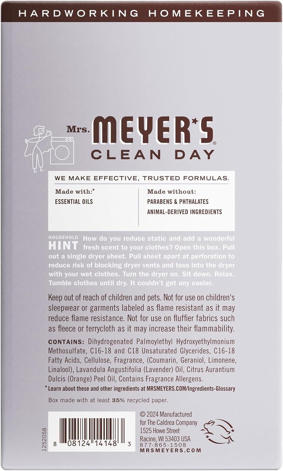 MRS. MEYER’S CLEAN DAY Dryer Sheets, Lavender, 80 Ct