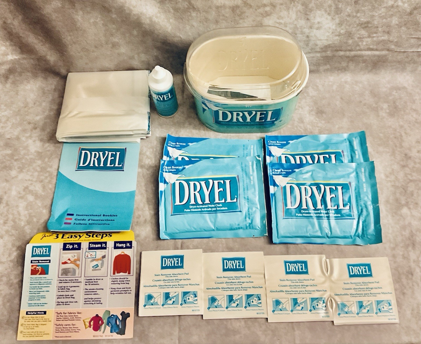 DRYEL AT-HOME DRY CLEANING STARTER KIT CLEAN BREEZE SCENT 4 USES NEW OLD STOCK
