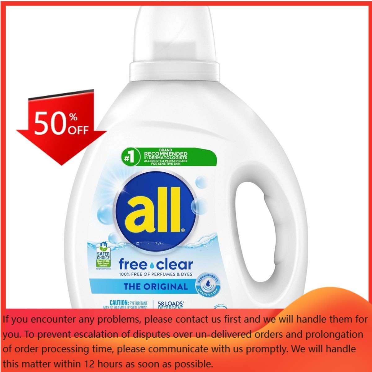 All Unscented Free Clear for Sensitive Skin HE Liquid Laundry58 Loads – 73 fl oz