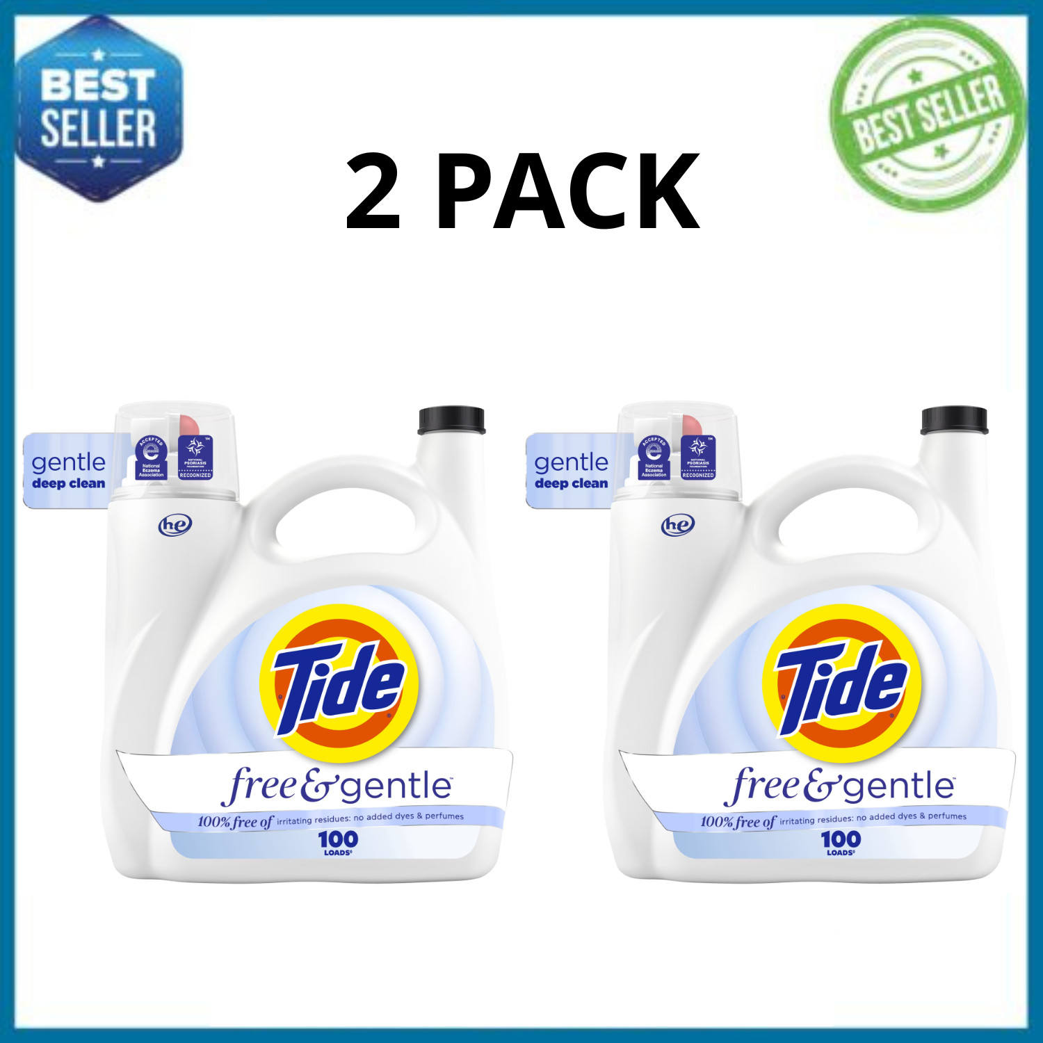 Tide Free & Gentle Liquid Laundry Detergent 132oz 100 Loads, 2 Pack