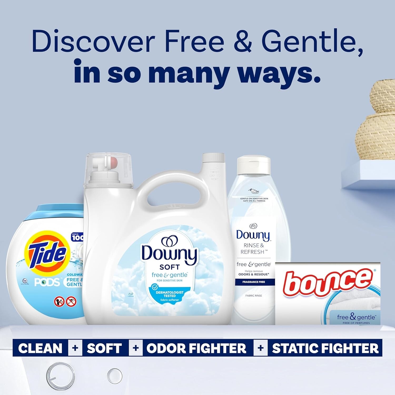 Downy Free & Gentle Fabric Softener, Hypoallergenic, 140 fl oz, 190 Loads