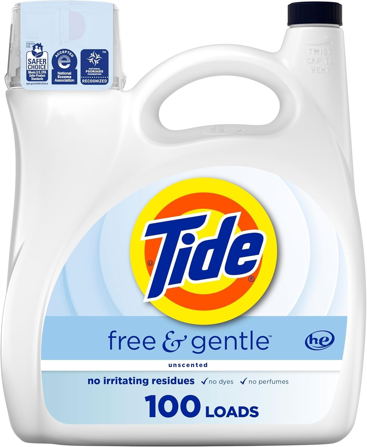 Tide Free & Gentle Liquid Laundry Detergent, 100 Loads, 132 fl oz {NEW ARAIVAL}