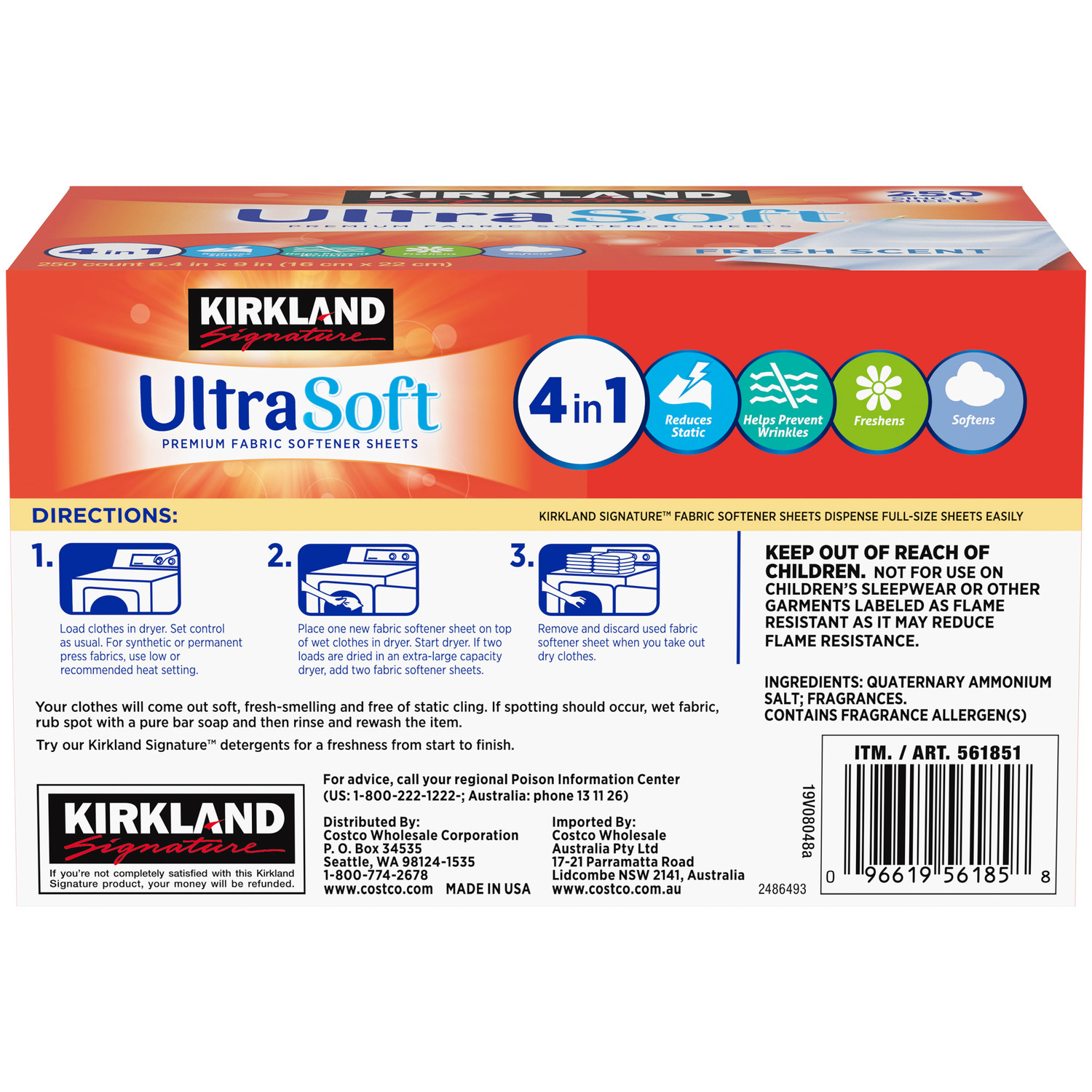 Kirkland Signature Fabric Softener Sheets, 250-count 2-pack Fresh Laundry Supply
