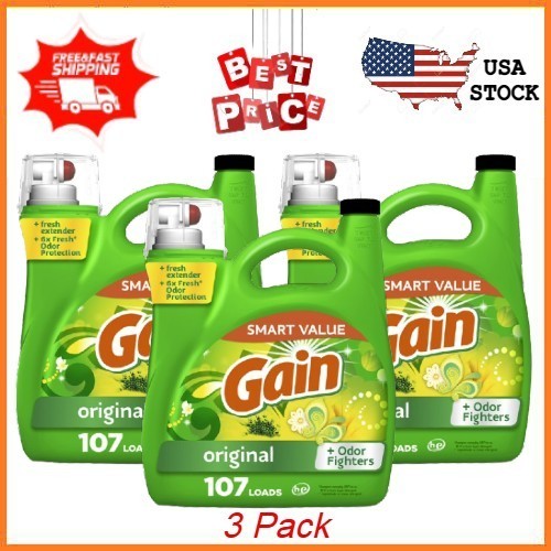 3 pack Gain Liquid Laundry Detergent, Original Scent, 154 fl oz, 107 Loads