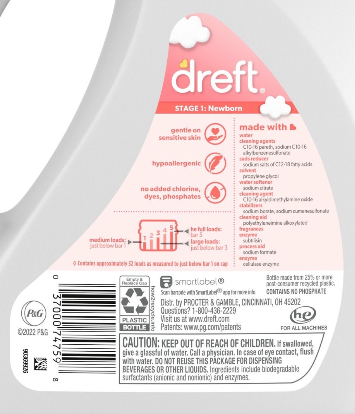 DREFT Stage 1 Newborn Laundry Detergent Small Size 46 Fl OZ 32 Loads