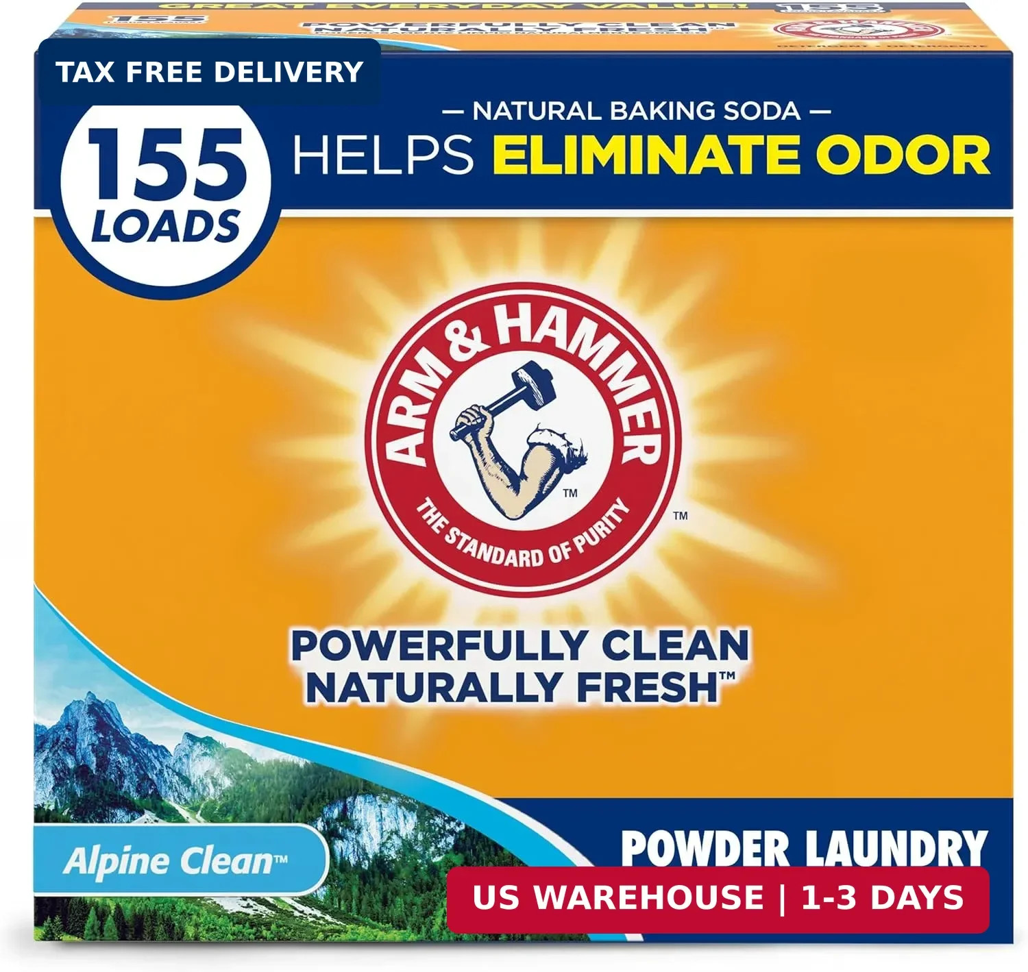 Powder Laundry Detergent, Alpine Clean, 9.56 lb, 155 Loads | Odor E