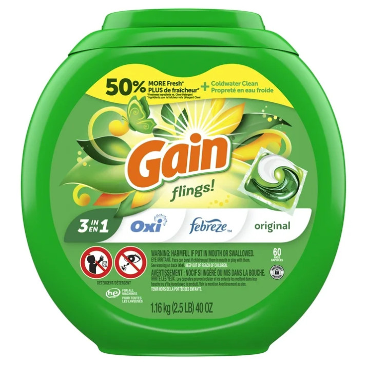 3 Pack Gain Fling Oxi Boost&Febreze Laundry Detergent Pac,Original Scent,60Ct Pk