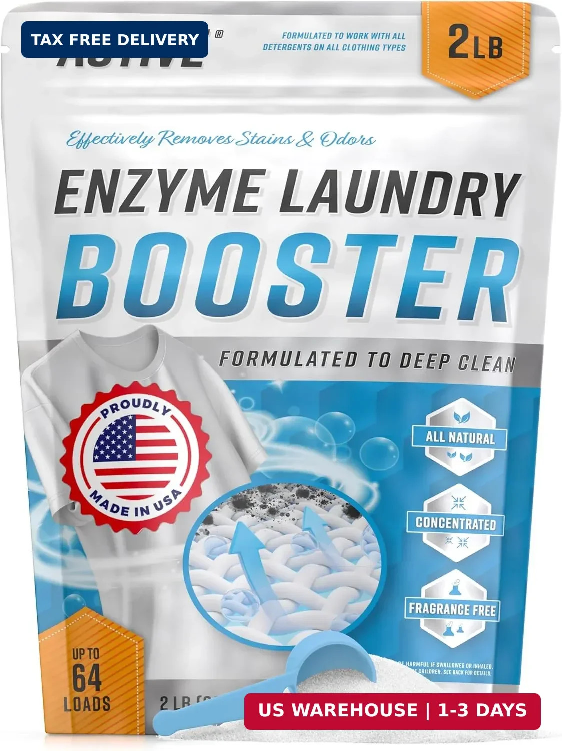 Enzyme Laundry Booster Odor Remover – 2 lbs Unscented Enzymatic Clothes Stain Cl