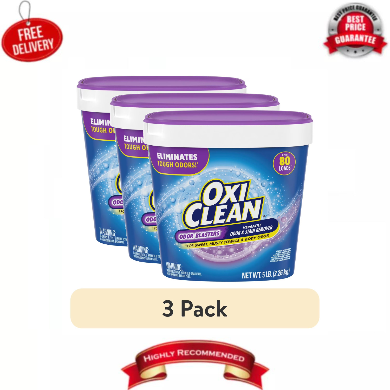 OxiClean Odor Blasters 5lb Laundry Stain & Odor Remover Powder, 3 Pack