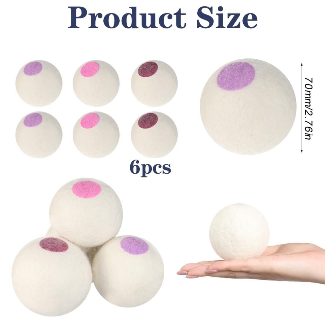 Wool Dryer Balls 6PCS Pure Organic Laundry Wool Tumble Dryer Ball Reusable Na…