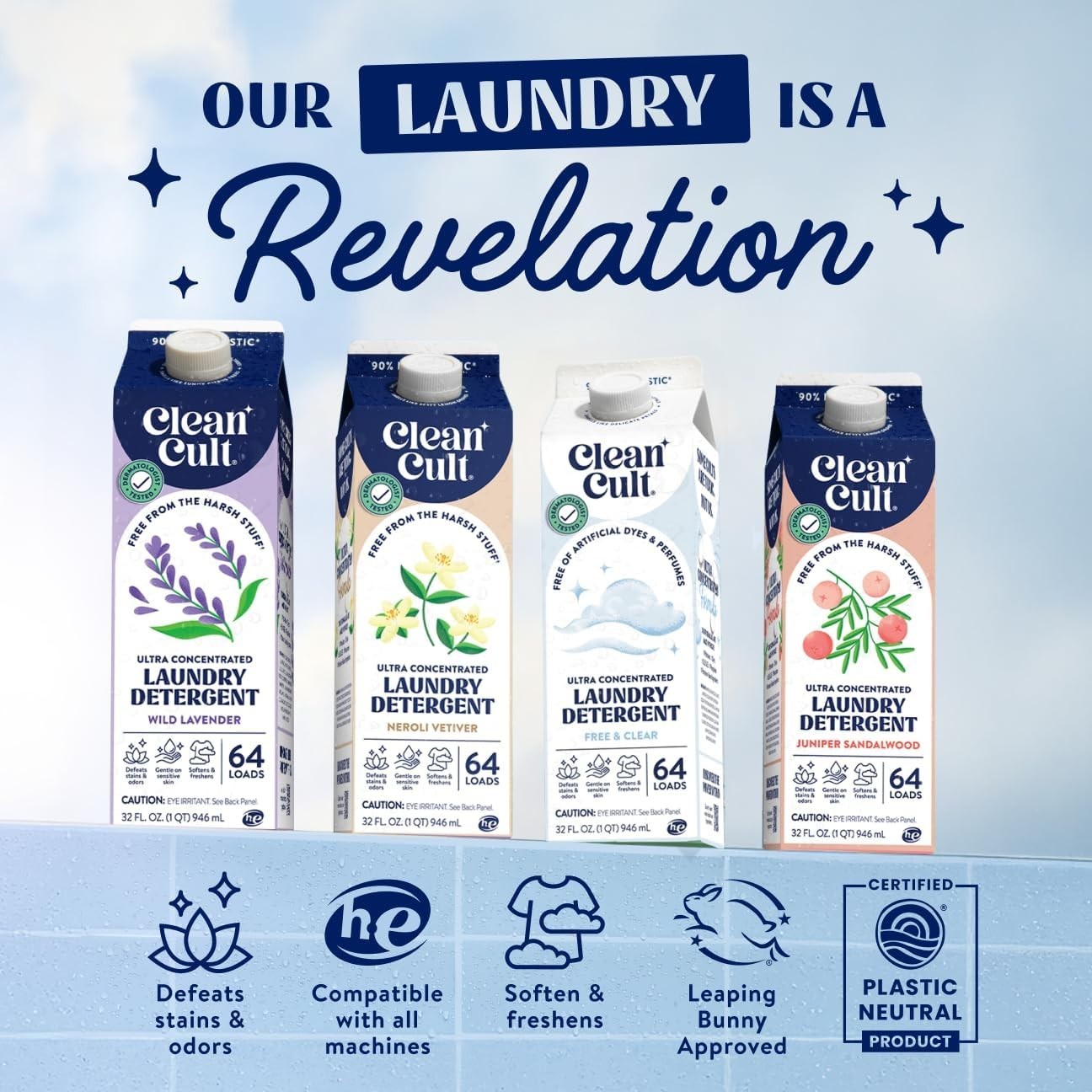 192 Loads of Non-Toxic Liquid Laundry Detergent with Neroli Vetiver Scent, 96 oz