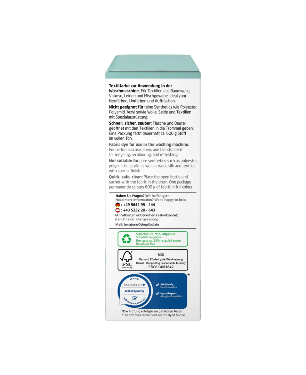 Simplicol Fabric Dye INTENSIVE Mint Petrol Allin1 Color Fixative 600g for Fabric