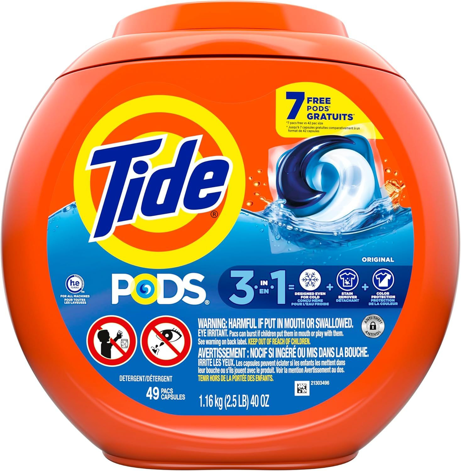 Tide PODS laundry detergent pacs, 3-in-1 Stain Remover, 42 Count (Pack of 1)