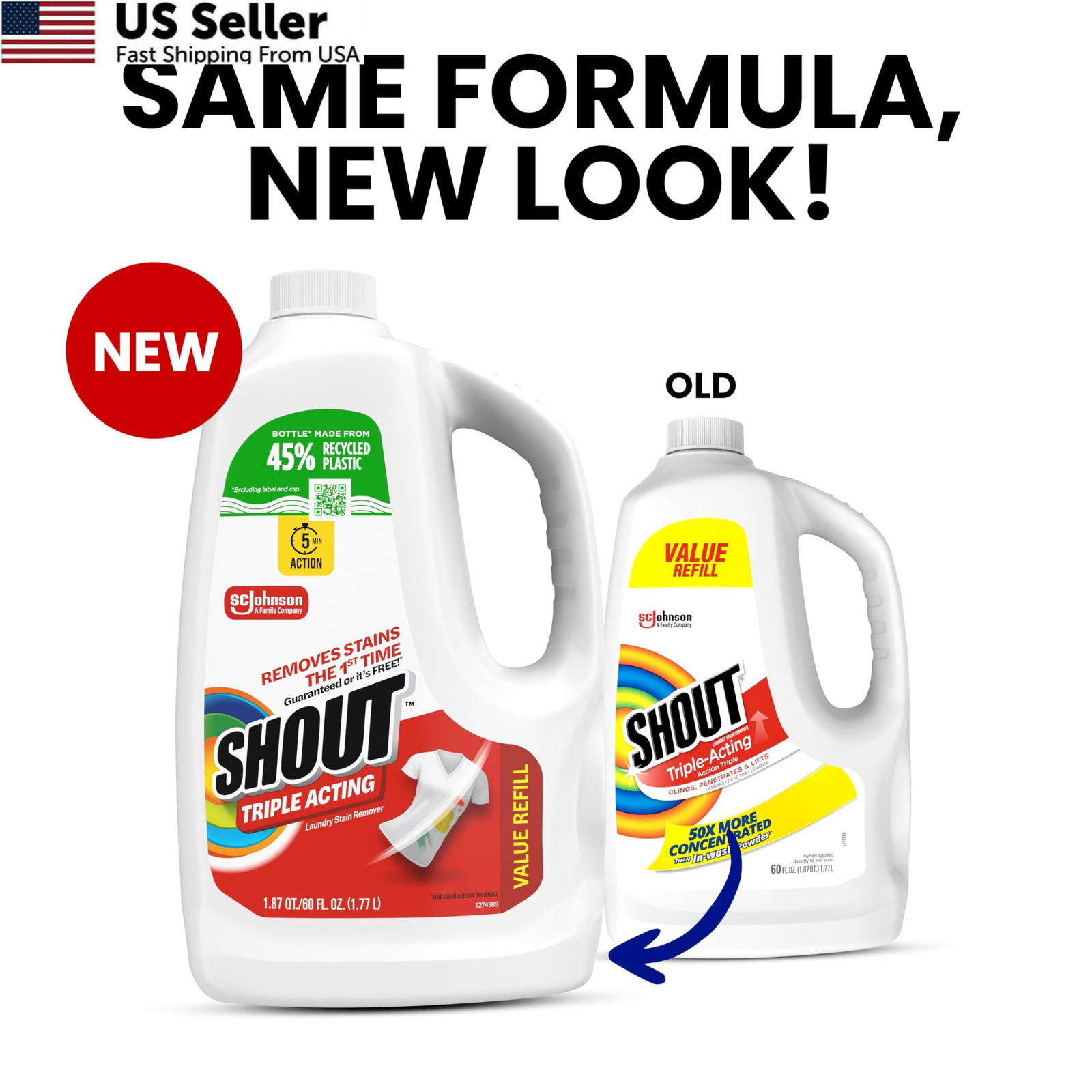 Shout Triple-Acting Laundry Stain Remover for 60 Fl Oz (Pack of 1), Multi