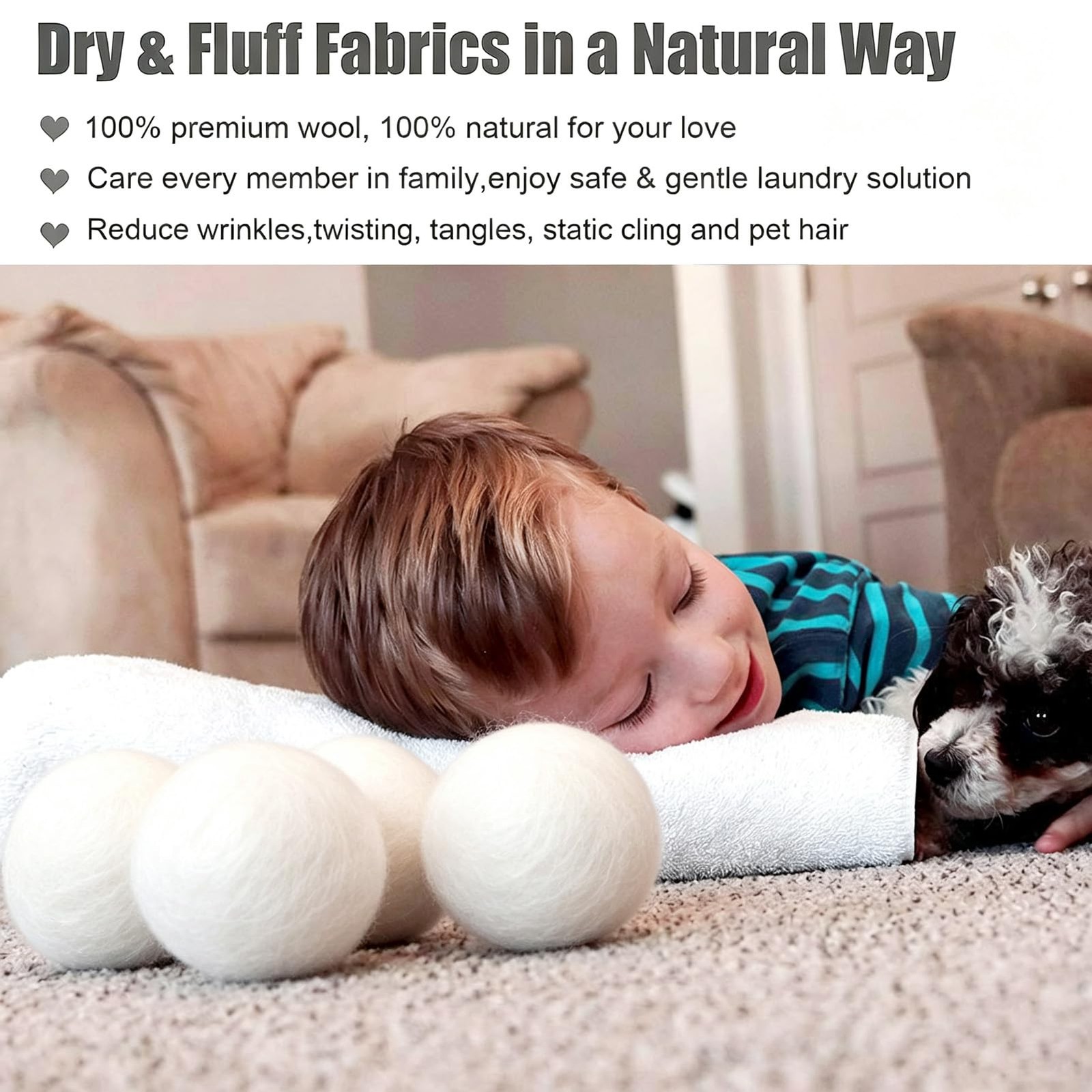Wool Dryer Balls 6 Pack Natural Reusable Fabric Softener Alternative Reduces Wri