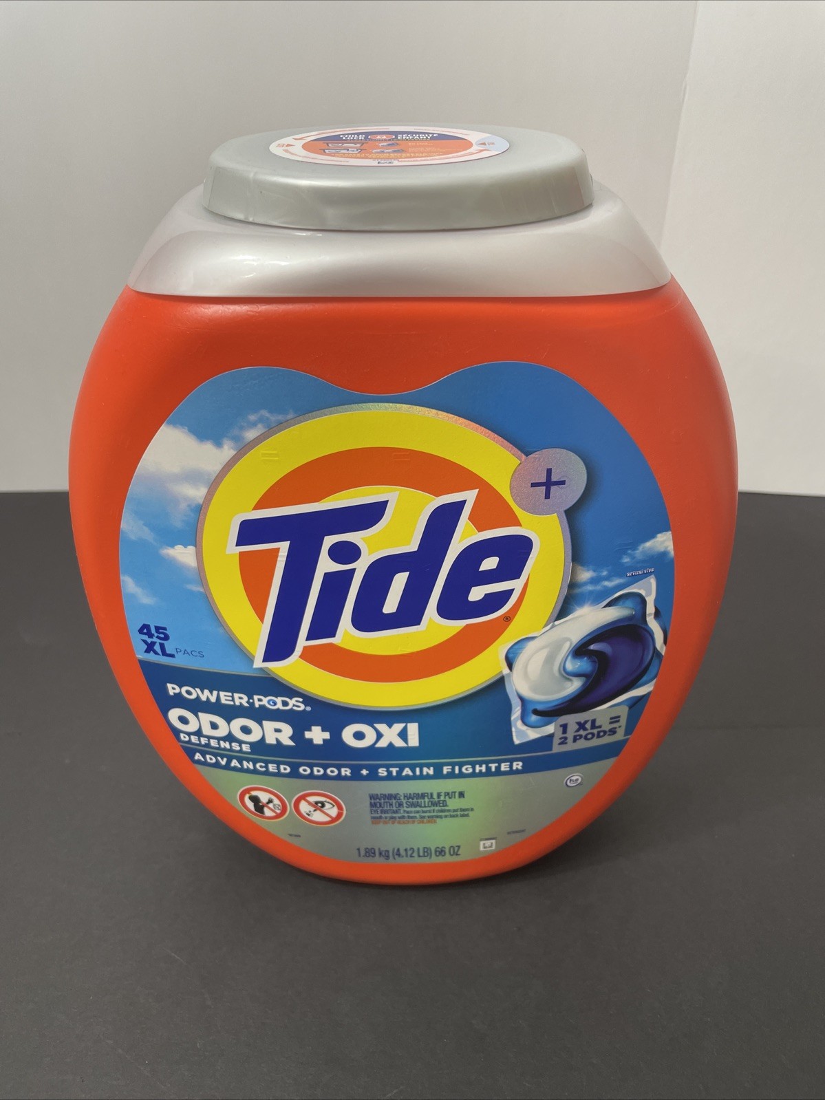 Tide + Oxi Laundry Power Pods, Original 45 XL POD Count – Odor & Stain Fighter