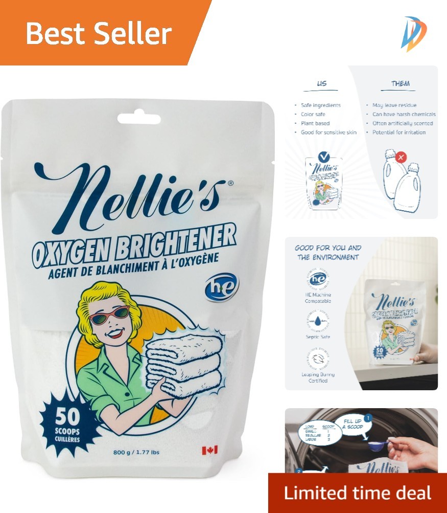 Nellie’s Oxygen Brightener – Powder Stain Remover, 28.32 oz, 50 Scoops