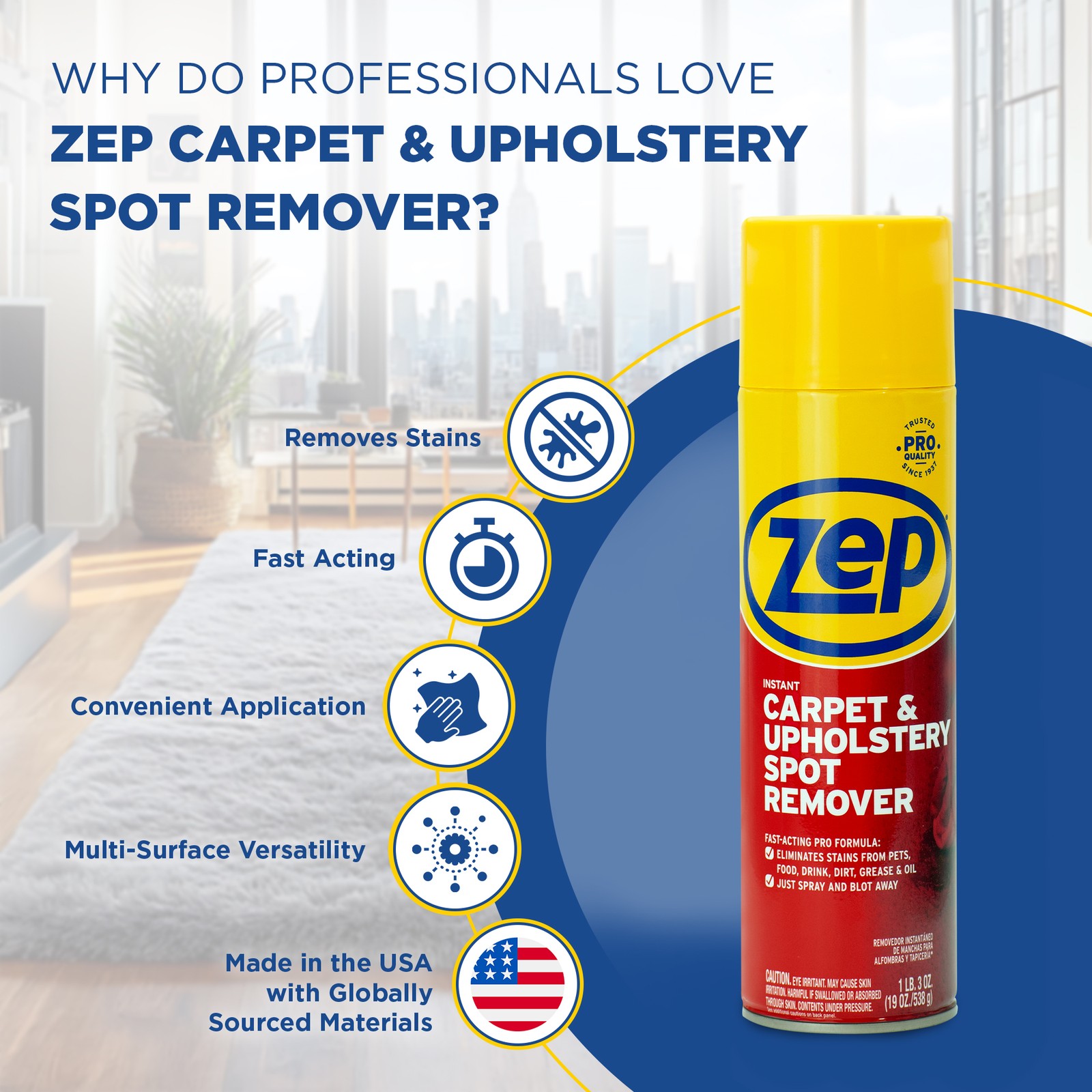 Zep Instant Carpet and Upholstery Spot Remover 19 oz (Case of 12) ZUSPOT19 – No