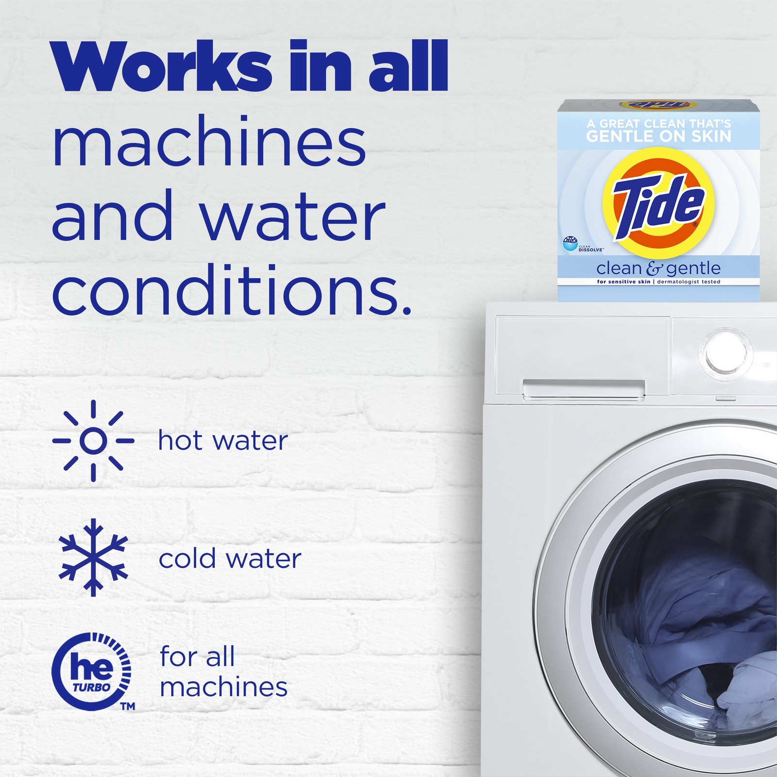 Tide Clean and Gentle Powder Laundry Detergent, Unscented, 68 Loads, 77 oz