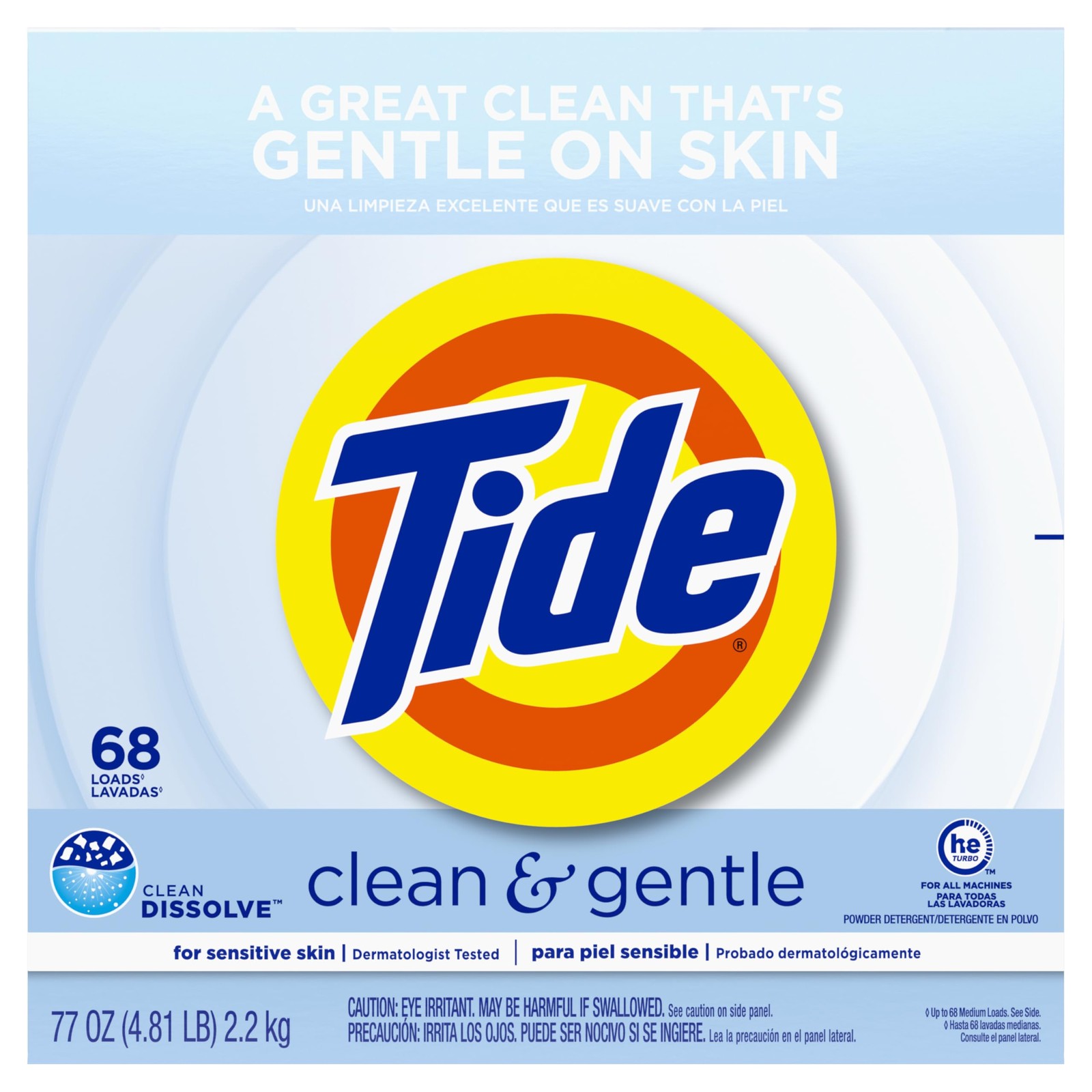 Tide Clean and Gentle Powder Laundry Detergent, Unscented, 68 Loads, 77 oz