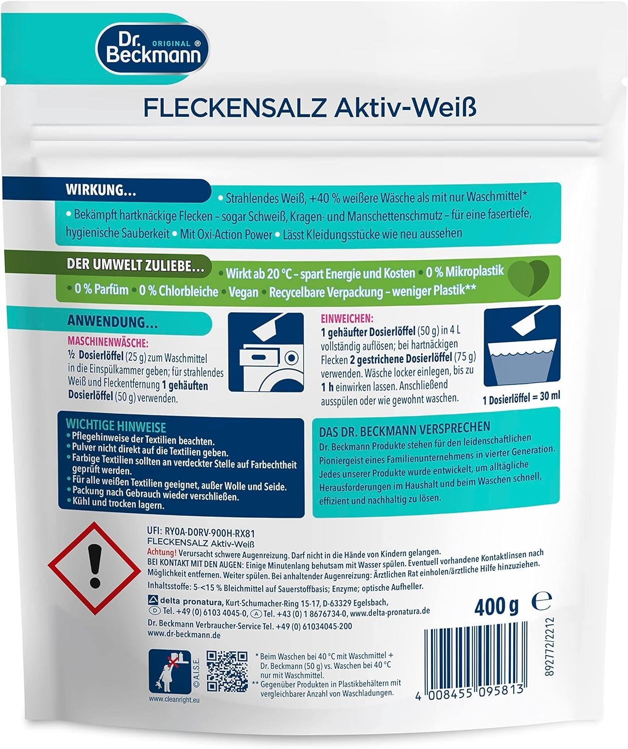 Dr. Beckmann Stain Salt Active White 400g against Stains incl. Measuring Spoon