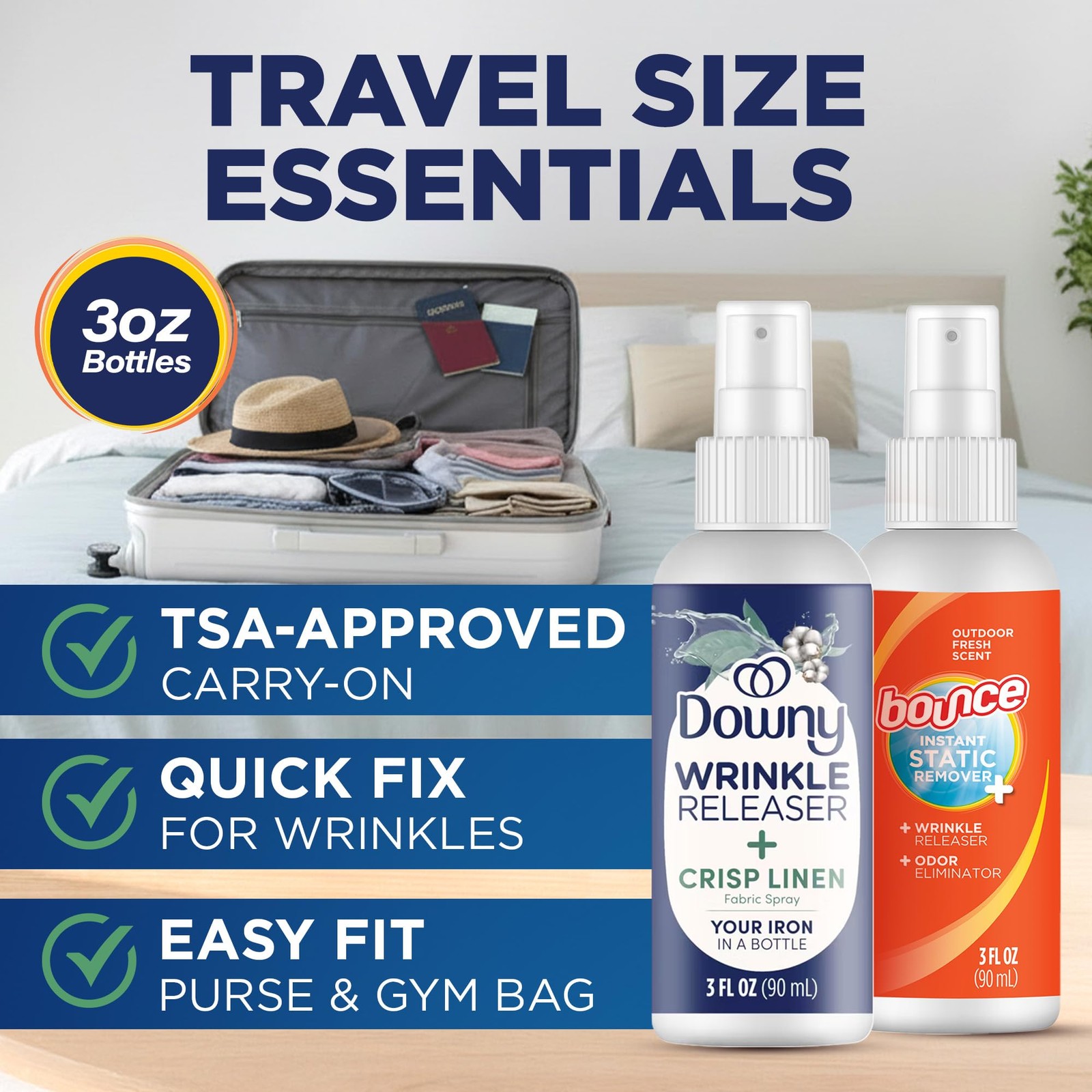 Downy Wrinkle Release Spray Bundle w/Bonus 3oz Bounce 1 Count (Pack of 3)