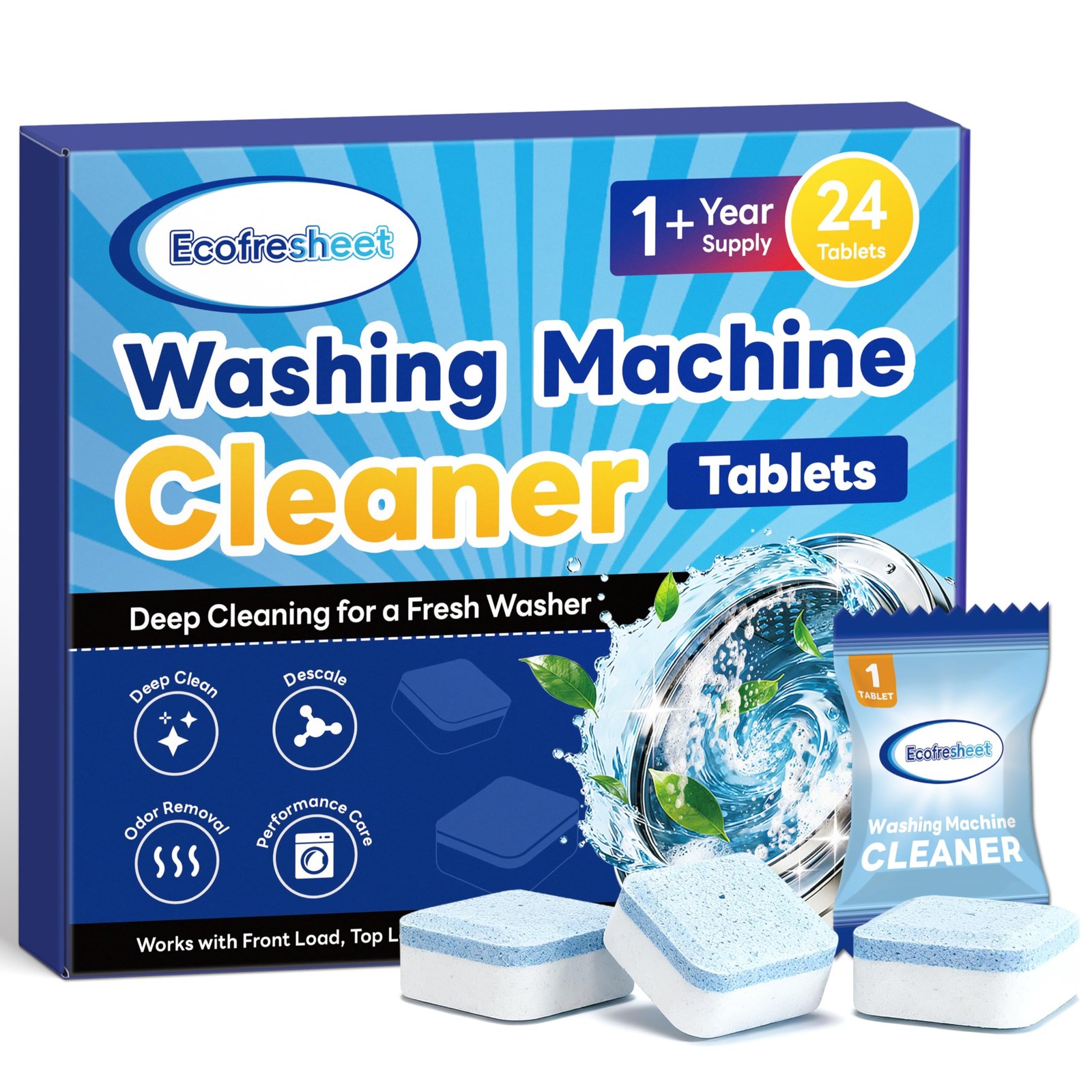 ECOFRESHEET Washing Machine Cleaner Tablets 24 Count, 24 Count (Pack of 1)