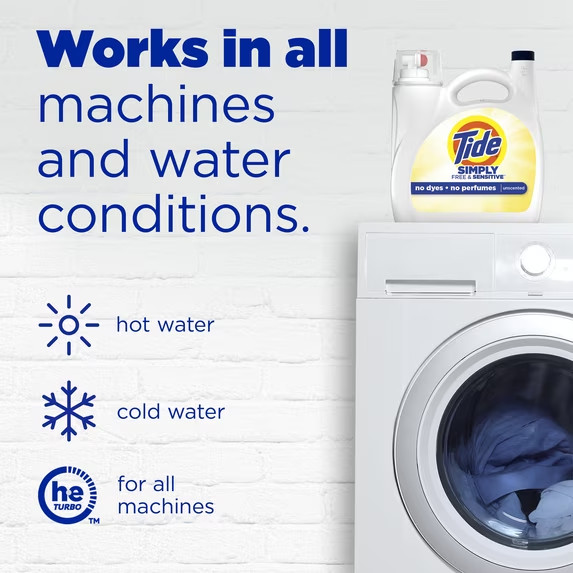 Tide Simply Liquid Laundry Detergent, Free & Sensitive, 128 Oz, 89 Loads ✅✅✅